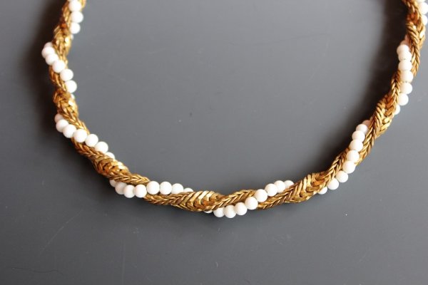 画像3: ミリアム・ハスケル 白ビーズ&チェーンネックレス (3)