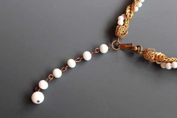 画像4: ミリアム・ハスケル 白ビーズ&チェーンネックレス (4)