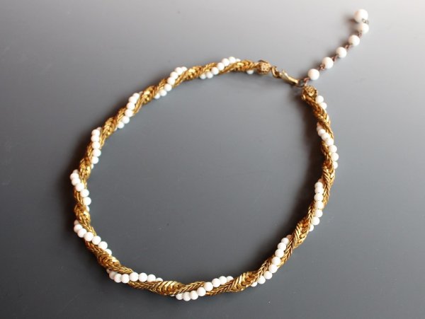 画像2: ミリアム・ハスケル 白ビーズ&チェーンネックレス (2)