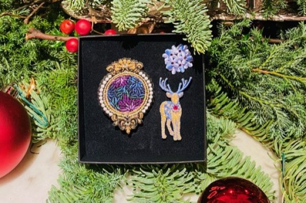 画像1: X`masエンブロイダリー付け替えブローチ (1)