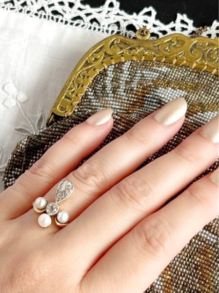 画像4: 百合の紋章のダイヤモンド・パールリング (4)