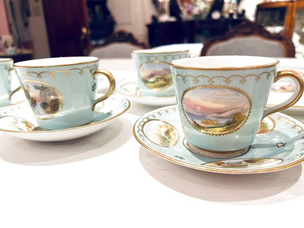 画像2: 英国製ジョージアン風景紋4客ティートリオ (2)