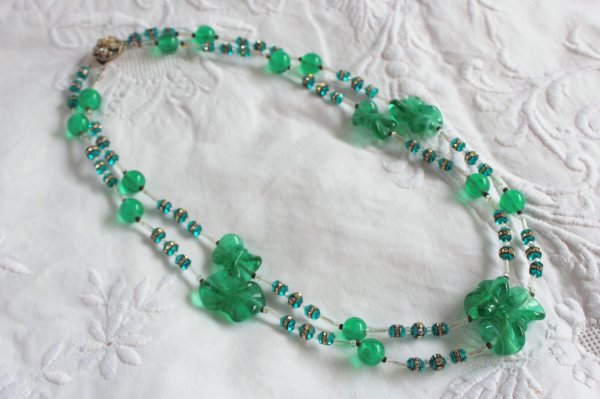 画像1: ハスケル　グリーン二連ネックレス (1)